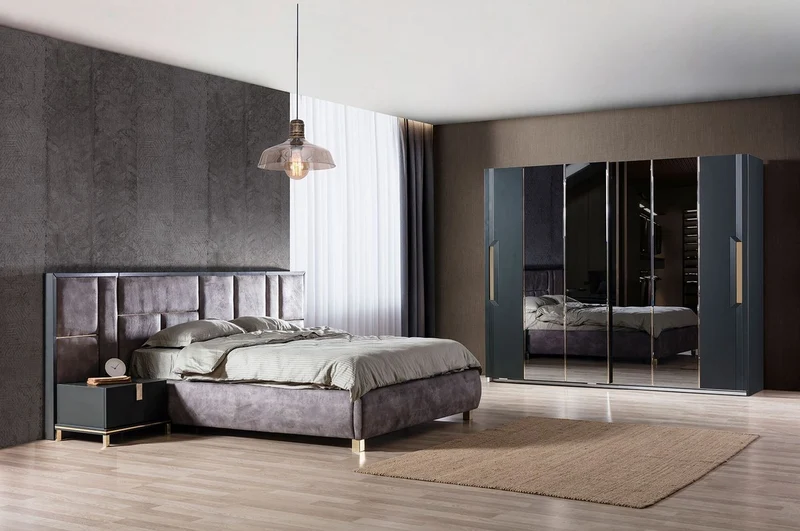 Casa Padrino Luxus Schlafzimmerschrank Schwarz / Gold 260 x 70 x H. 220 cm - Verspiegelter Massivholz Kleiderschrank mit 2 Schiebetüren - Luxus Schlafzimmer Möbel