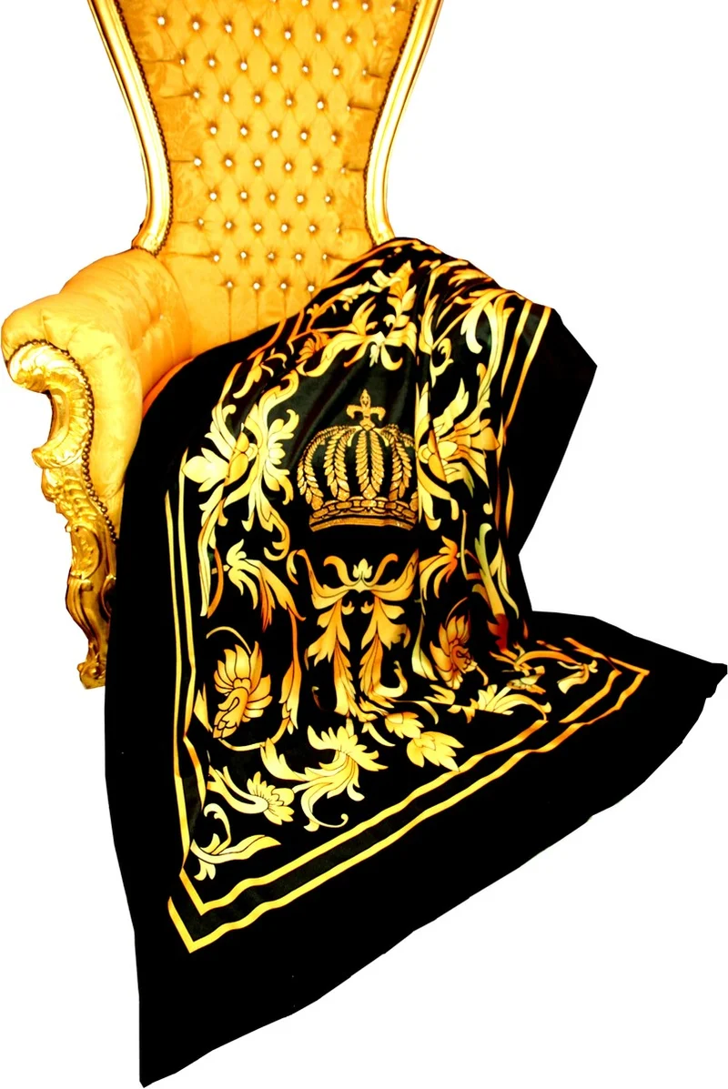 Luxus Wohndecke Pompöös by Casa Padrino Barock Krone Gold / Schwarz von Harald Glööckler mit Glitzersteinen