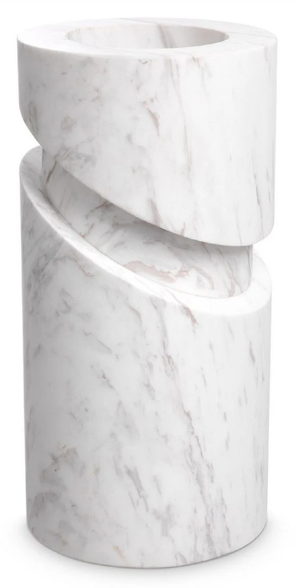Casa Padrino Luxus Marmor Deko Objekt Weiß Ø 18 x H. 36 cm - Wohnzimmer Deko - Schreibtisch Deko - Luxus Marmor Deko Accessoires