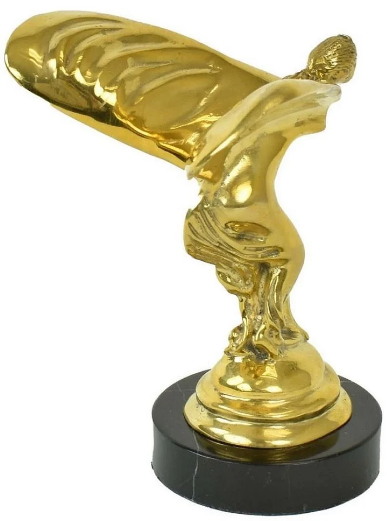 Casa Padrino Luxus Bronze Skulptur Spirit of Ecstasy Frau mit Flügeln Gold / Schwarz 15 x 15 x H. 21 cm - Edle Bronzefigur mit Marmorsockel - Luxus Deko Accessoires