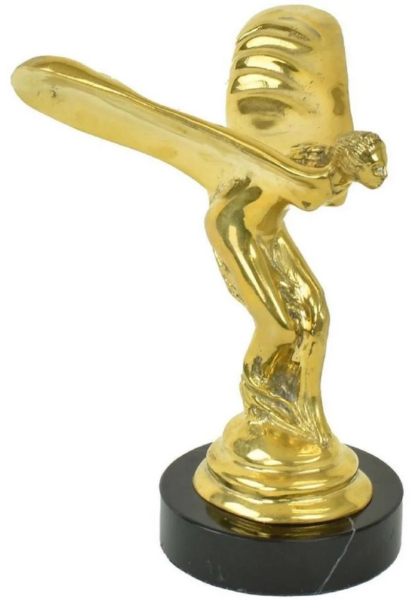 Casa Padrino Luxus Bronze Skulptur Spirit of Ecstasy Frau mit Flügeln Gold / Schwarz 15 x 15 x H. 21 cm - Edle Bronzefigur mit Marmorsockel - Luxus Deko Accessoires