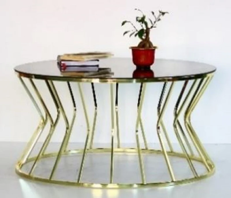 Casa Padrino Designer Couchtisch Gold / Grau Ø 90 x H. 40 cm - Runder Wohnzimmertisch mit Glasplatte - Luxus Wohnzimmer Möbel
