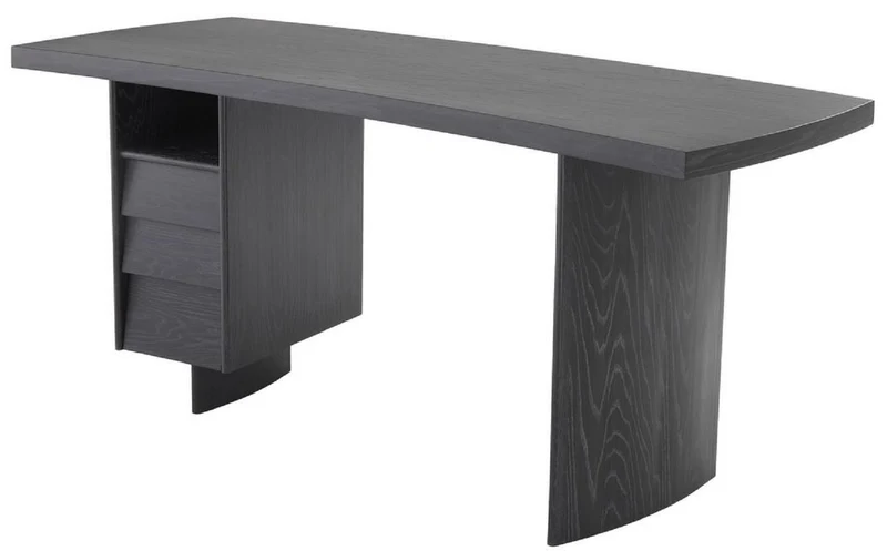 Casa Padrino Luxus Massivholz Schreibtisch mit gebogener Tischplatte Anthrazitgrau 170 x 70 x H. 78,5 cm - Bürotisch - Computertisch - Luxus Büro Möbel