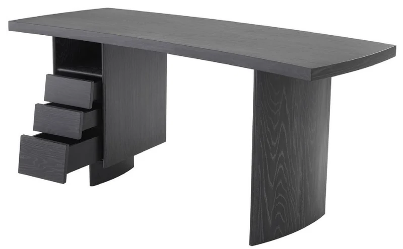 Casa Padrino Luxus Massivholz Schreibtisch mit gebogener Tischplatte Anthrazitgrau 170 x 70 x H. 78,5 cm - Bürotisch - Computertisch - Luxus Büro Möbel