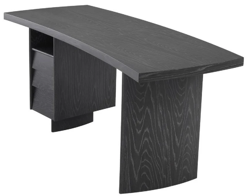 Casa Padrino Luxus Massivholz Schreibtisch mit gebogener Tischplatte Anthrazitgrau 170 x 70 x H. 78,5 cm - Bürotisch - Computertisch - Luxus Büro Möbel