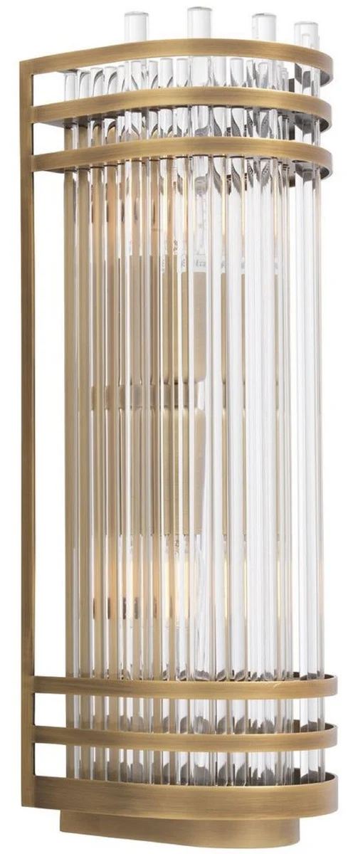 Casa Padrino Luxus Wandleuchte Antik Messingfarben 12 x 12,5 x H. 38 cm - Elegante Metall Wandlampe mit Glas Lampenschirm - Luxus Kollektion