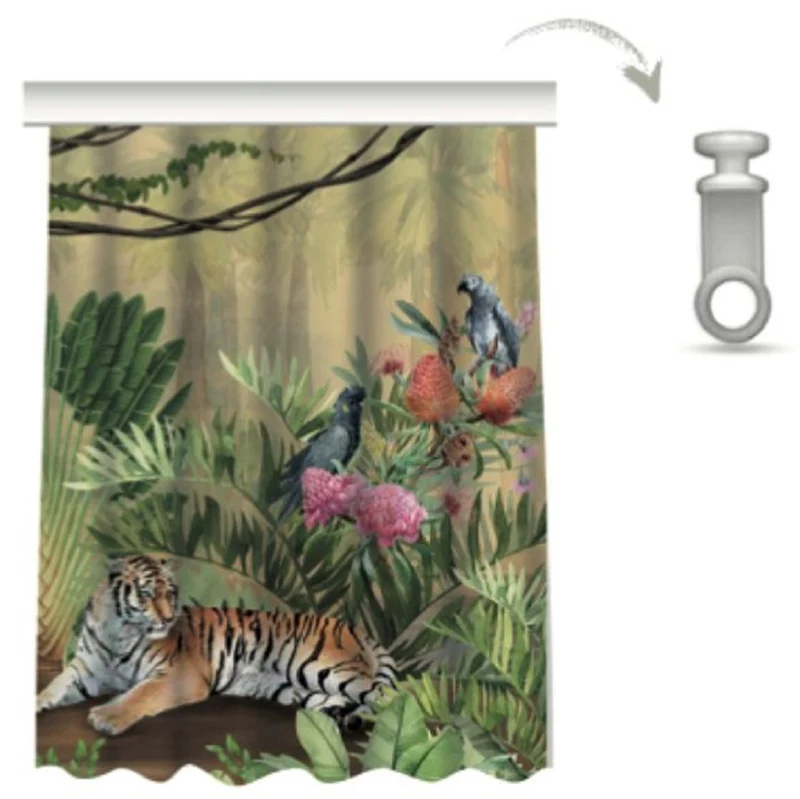 Casa Padrino Luxus Vorhang Set Dschungel & Tiger Mehrfarbig 250 x H. 290 cm - Bedruckte Leinen & Samt Vorhänge - Ösenvorhänge - Schiebevorhänge - Wohnzimmer Schlafzimmer Vorhänge
