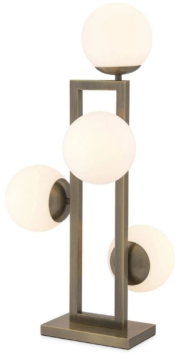 Casa Padrino Luxus Tischleuchte Messingfarben / Weiß 35 x 37,5 x H. 65,5 cm - Elegante Schreibtischleuchte mit runden Glas Lampnschirmen - Luxus Leuchten