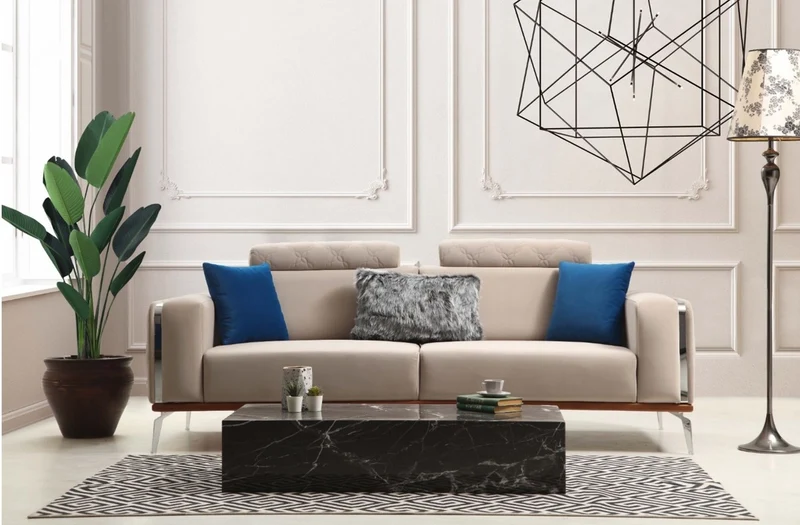 Casa Padrino Luxus Wohnzimmer Sofa mit verstellbarer Rückenlehne Beige / Braun / Silber 225 x 95 x H. 89 cm - Luxus Wohnzimmer Möbel