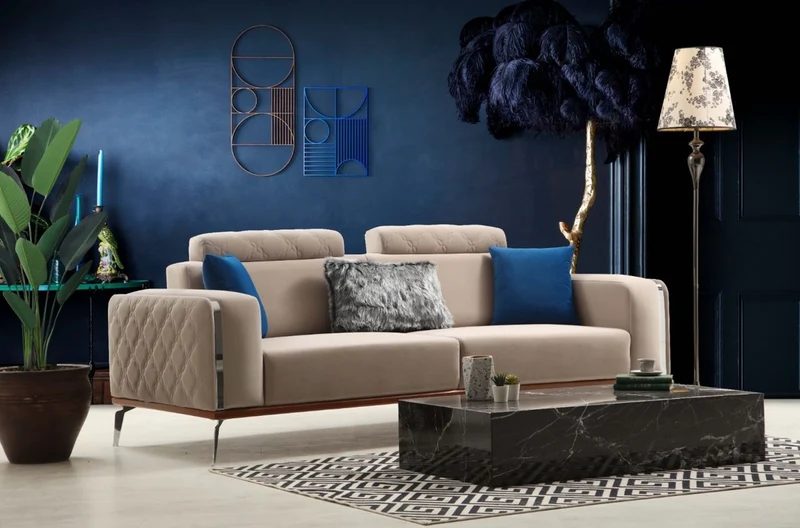 Casa Padrino Luxus Wohnzimmer Sofa mit verstellbarer Rückenlehne Beige / Braun / Silber 225 x 95 x H. 89 cm - Luxus Wohnzimmer Möbel