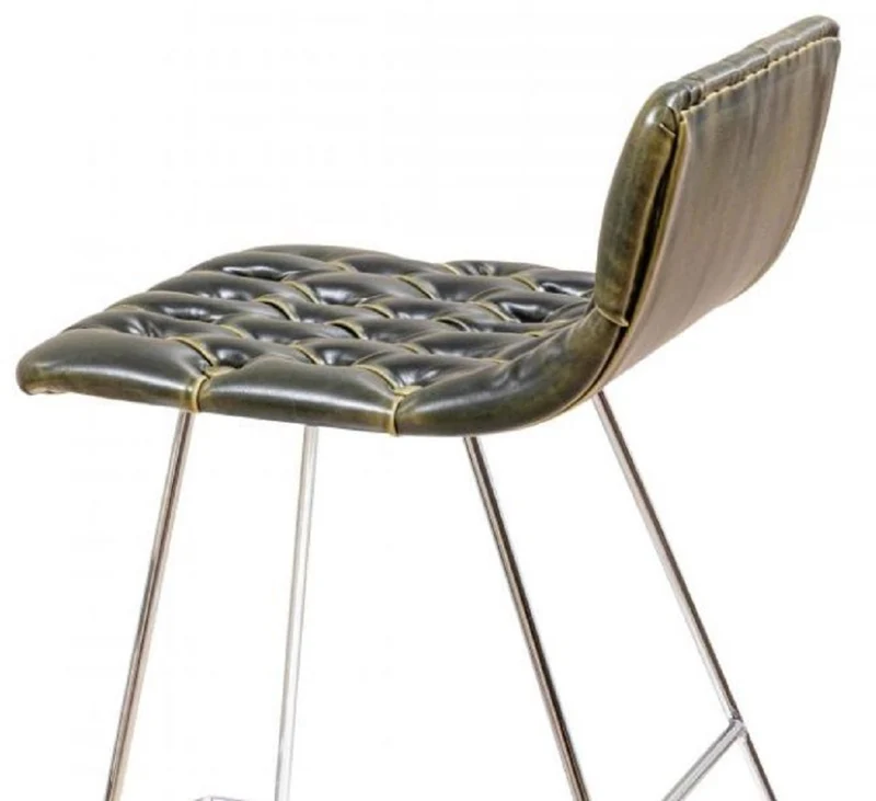 Casa Padrino Luxus Barstuhl Set Schwarz / Gold / Silber 37 x 33 x H. 90 cm - Moderne Barstühle mit Kunstleder - Garten Gastronomie Bar Möbel