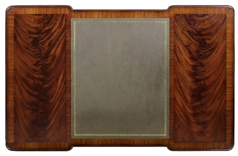 Casa Padrino Luxus Barock Schreibtisch Dunkelbraun / Silber / Grau / Gold - Handgefertigter Mahagoni Schreibtisch mit 5 Schubladen - Barock Büro Möbel