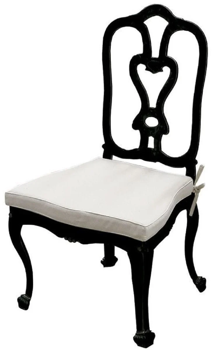 Casa Padrino Luxus Jugendstil Gartenstuhl Set mit Sitzkissen Schwarz / Hellgrau 56 x 59 x H. 100 cm - Handgeschmiedete Esszimmer Stühle - Esszimmer Garten Terrassen Möbel