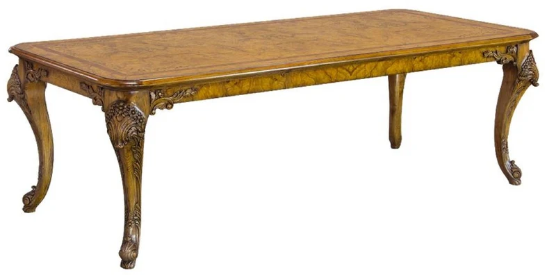 Casa Padrino Luxus Barock Esstisch Hellbraun 240 x 110 x H. 78 cm - Handgefertigter Massivholz Esszimmertisch im Barockstil - Barock Esszimmer Möbel