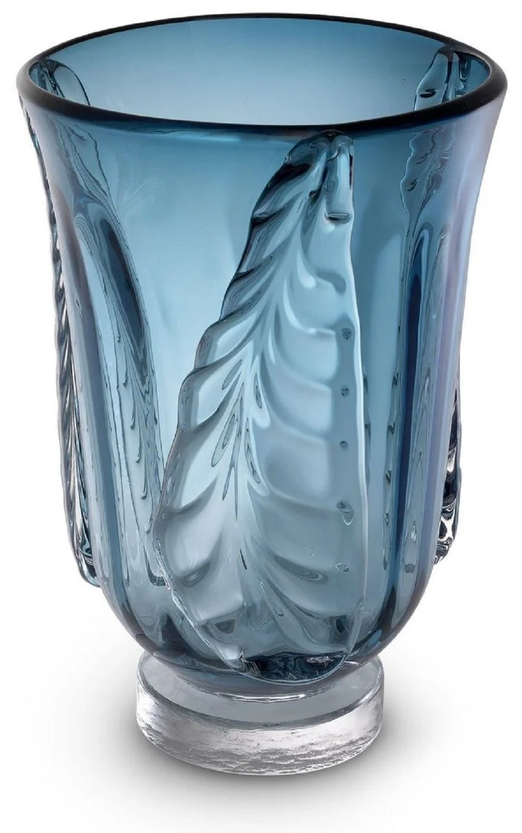 Casa Padrino Luxus Deko Glas Vase Blau Ø 24,5 x H. 35 cm - Elegante mundgeblasene Blumenvase - Deko Accessoires