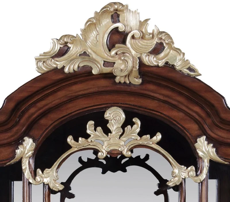 Casa Padrino Luxus Barock Vitrine Braun / Gold 79 x 42 x H. 207 cm - Prunkvoller Massivholz Vitrinenschrank mit LED Beleuchtung - Barock Möbel