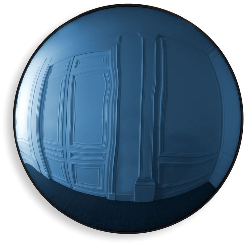 Casa Padrino Luxus Spiegel Blau / Schwarz Ø 91 cm - Runder konvexer Wandspiegel - Luxus Möbel
