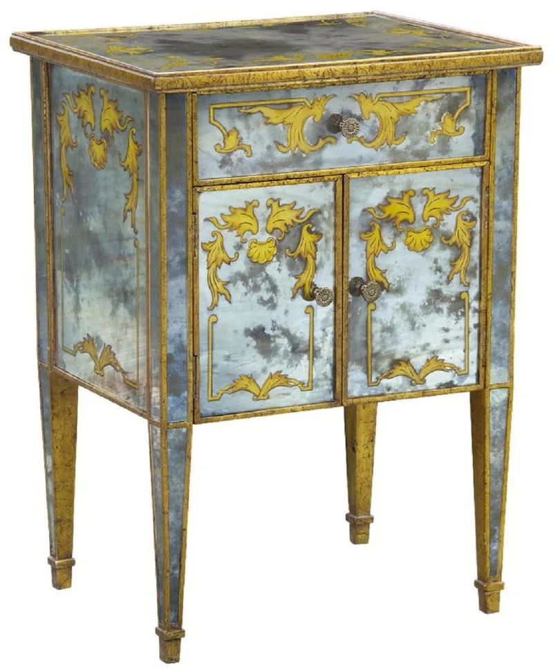 Casa Padrino Luxus Barock Kommode Antik Gold / Gold 52 x 41 x H. 71 cm - Verspiegelter Mahagoni Nachttisch - Nachtkommode - Barock Möbel