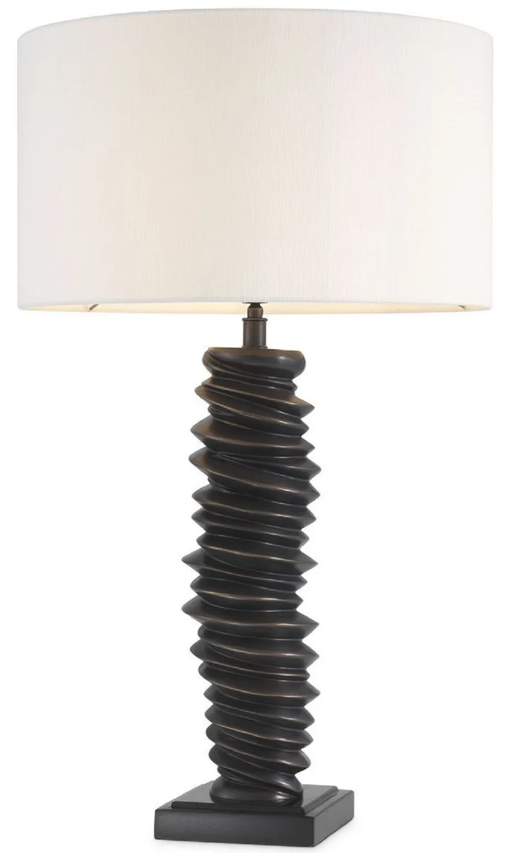 Casa Padrino Luxus Tischleuchte Bronzefarben / Schwarz / Weiß Ø 45 x H. 75 cm - Elegante Schreibtischleuchte mit Granitsockel - Luxus Leuchten