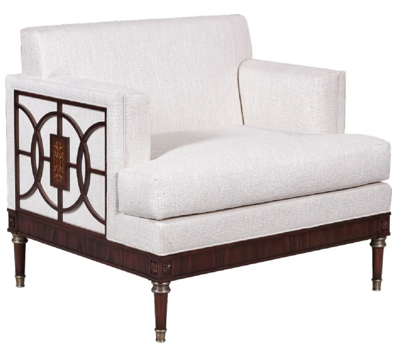 Casa Padrino Luxus Art Deco Lounge Salon Sessel Weiß / Dunkelbraun 92 x 83 x H. 82 cm - Art Deco Wohnzimmer Möbel - Luxus Qualität