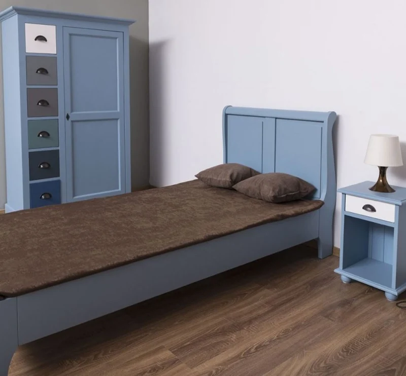 Casa Padrino Landhausstil Massivholz Kinderzimmer Möbel Set Hellblau / Weiß / Mehrfarbig - 1 Einzelbett & 1 Kleiderschrank & 1 Nachttisch - Landhausstil Möbel