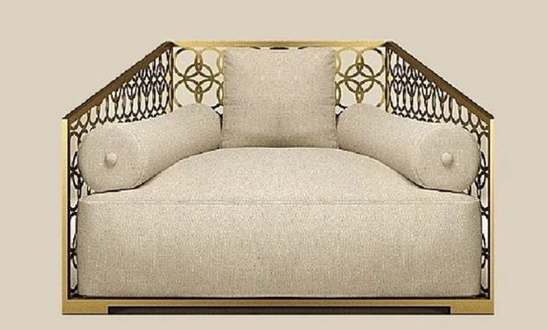 Casa Padrino Luxus Sessel Elfenbeinfarben / Champagner-Gold 135 x 109 cm - Handgefertigter Sessel mit Kissen - Wohnzimmer Sessel - Garten Sessel - Terrassen Sessel - Hotel Möbel - Luxus Qualität
