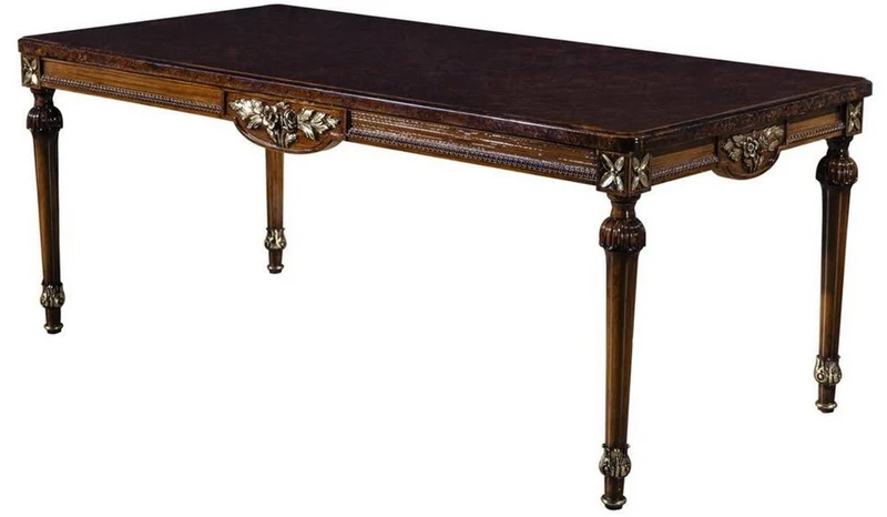 Casa Padrino Luxus Barock Esszimmer Set Mintgrün / Braun - 1 Esstisch & 6 Esszimmerstühle - Edle Esszimmer Möbel im Barockstil