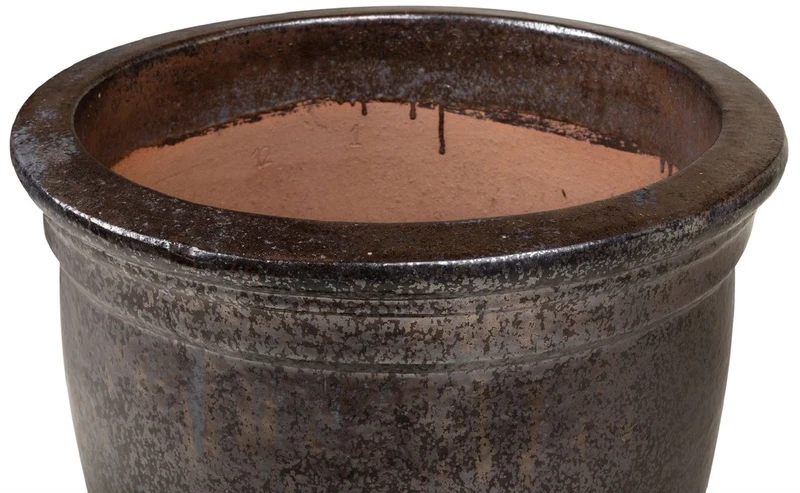 Casa Padrino Jugendstil Blumentopf Schwarz / Bronze Ø 61 x H. 71 cm - Handgefertigter runder Terracotta Pflanzentopf - Garten & Terrassen Deko Accessoires
