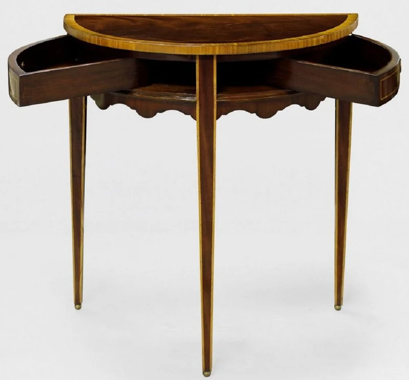 Casa Padrino Luxus Barock Beistelltisch Dunkelbraun / Hellbraun 71 x 36 x H. 74 cm - Halbrunder Mahagoni Tisch mit 2 Schubladen - Nachttisch - Nachtkommode - Barock Möbel