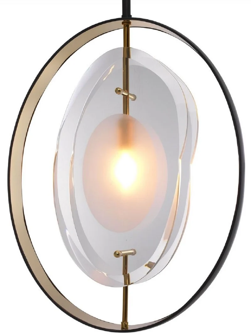 Casa Padrino Luxus Kronleuchter Schwarz / Gold 43 x 11 x H. 58 cm - Moderner Kronleuchter mit edlem Glas Lampenschirm - Luxus Kollektion