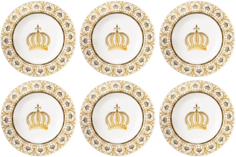 Harald Glööckler Pompöös Porzellan Suppenteller Set mit Krone Weiß / Gold Ø 22,3 x H. 3,7 cm - designed by Harald Glööckler