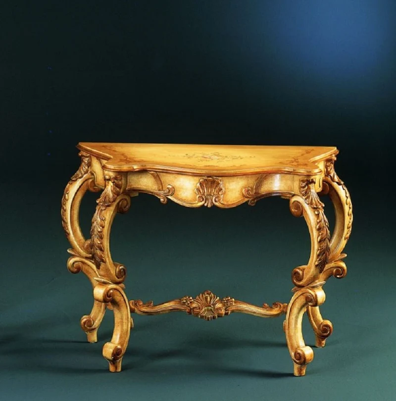 Casa Padrino Luxus Barock Konsole Naturfarben / Braun 103 x 47 x H. 78 cm - Handgefertigter Konsolentisch mit wunderschönen Verzierungen - Barock Möbel - Edel & Prunkvoll