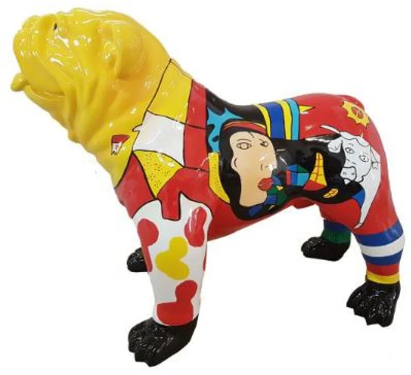 Casa Padrino Designer Dekofigur Hund Bulldogge Mehrfarbig 90 x H. 74 cm - Wetterbeständige Deko Skulptur - Wohnzimmer Deko - Garten Deko - Designer Deko Tierfigur