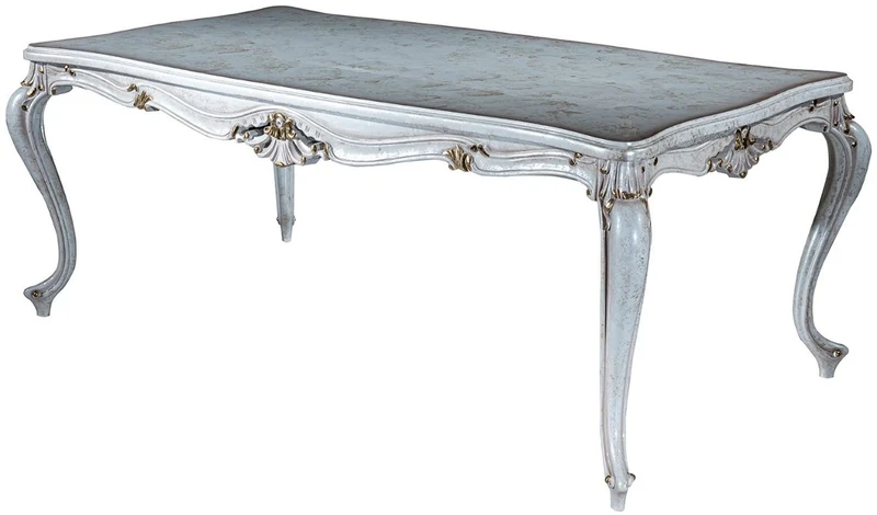 Casa Padrino Luxus Barock Esstisch Antik Weiß / Gold 201 x 102 x H. 80 cm - Massivholz Küchentisch - Esszimmertisch - Esszimmer Möbel im Barockstil