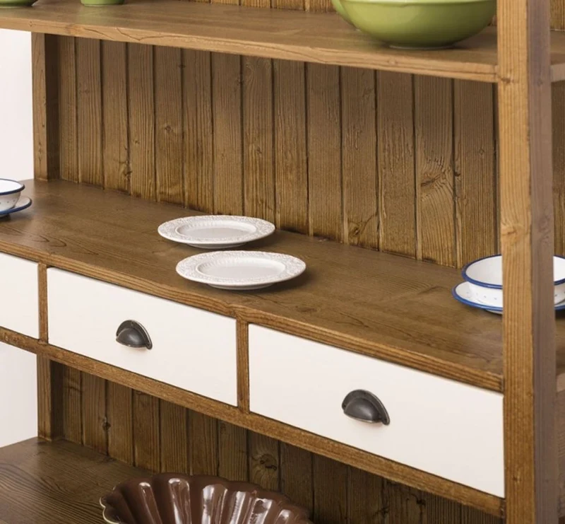 Casa Padrino Landhausstil Regalschrank Braun / Weiß 140 x 39 x H. 197 cm - Landhausstil Schrank mit 3 Schubladen - Massivholz Küchenschrank - Landhausstil Möbel