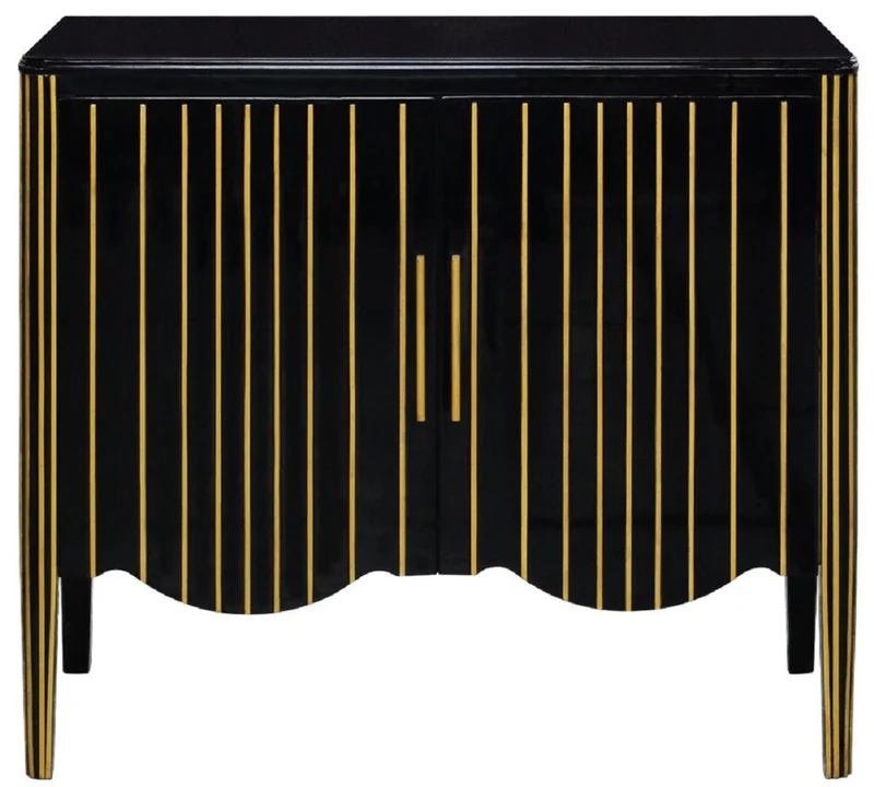 Casa Padrino Luxus Art Deco Sideboard Schwarz / Gold 100 x 50 x H. 90 cm - Edler Massivholz Schrank mit 2 Türen - Art Deco Wohnzimmer Möbel