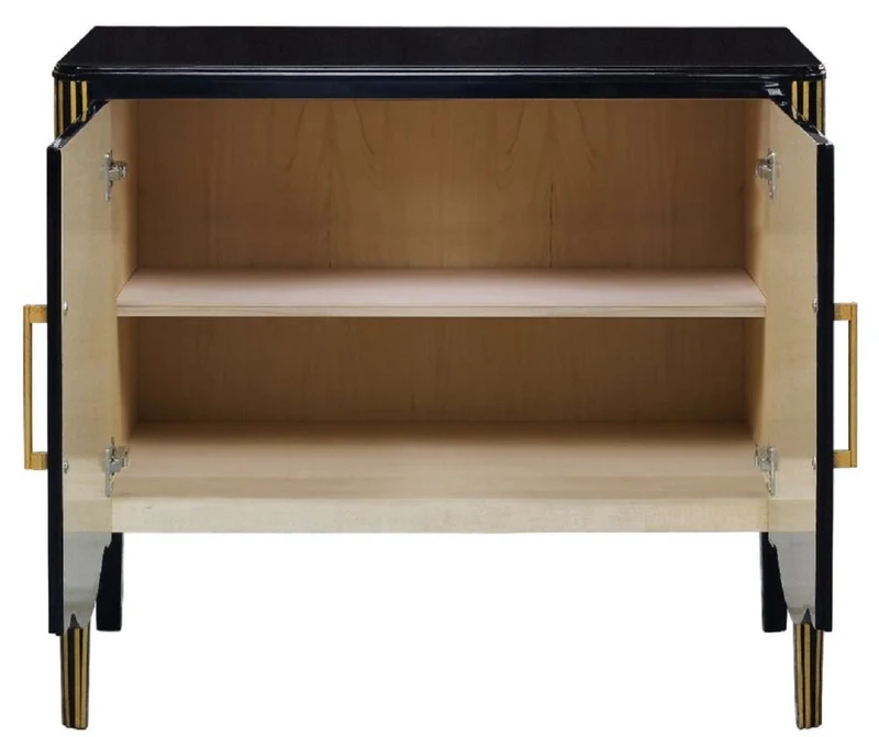 Casa Padrino Luxus Art Deco Sideboard Schwarz / Gold 100 x 50 x H. 90 cm - Edler Massivholz Schrank mit 2 Türen - Art Deco Wohnzimmer Möbel