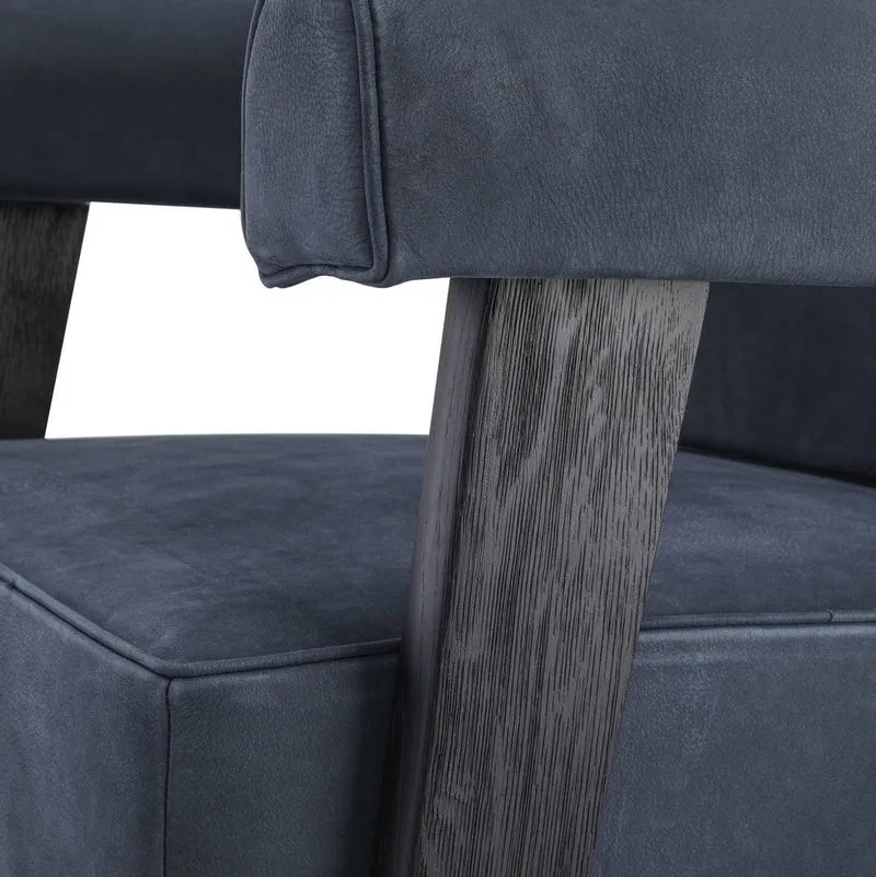 Casa Padrino Luxus Echtleder Hochlehnsessel Blau / Schwarz 70 x 78 x H. 123 cm - Wohnzimmer Sessel mit edlem Büffelleder - Luxus Möbel