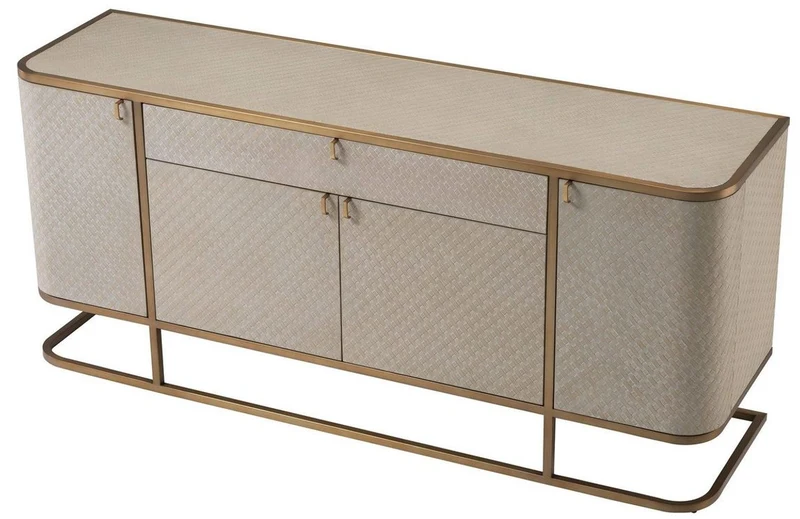 Casa Padrino Luxus Kommode mit 4 Türen und Schublade Beige / Messingfarben 170 x 46 x H. 75 cm - Sideboard - Schrank - Luxus Möbel - Luxus Qualität
