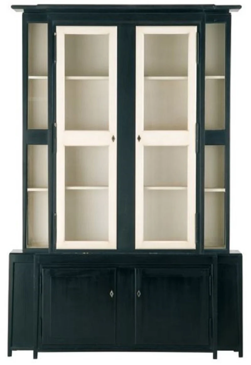 Casa Padrino Luxus Landhausstil Vitrine Schwarz / Weiß 180 x 45 x H. 270 cm - Handgefertigter Vitrinenschrank - Massivholz Küchenschrank - Landhausstil Möbel