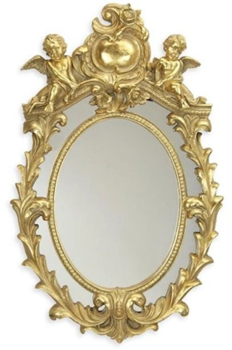 Casa Padrino Barock Wandspiegel Gold 34,8 x H. 55 cm - Eleganter Barock Spiegel mit wunderschönen Verzierungen und dekorativen Engelsfiguren - Barock Möbel