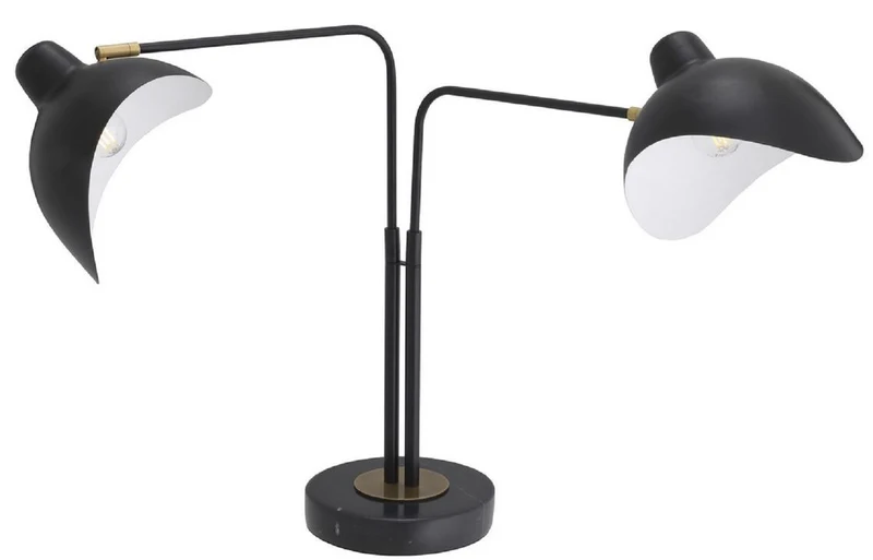 Casa Padrino Designer Tischleuchte Schwarz / Antik Messingfarben 95 x 20 x H. 57 cm - Elegante Schreibtischleuchte im 50er Jahre Stil - Luxus Leuchten
