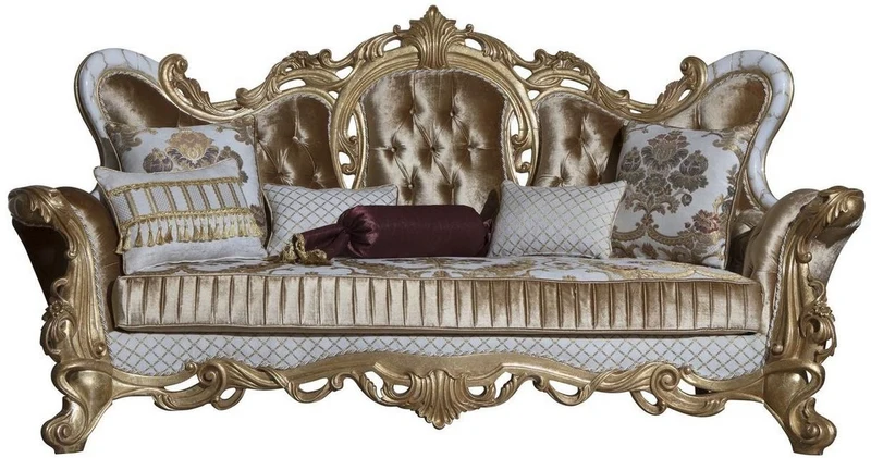 Casa Padrino Luxus Barock Wohnzimmer Set Gold / Weiß / Grau / Gold - 2 Sofas & 2 Sessel & 1 Couchtisch - Barock Wohnzimmer Möbel - Edel & Prunkvoll