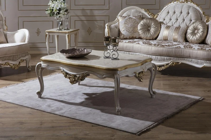 Casa Padrino Luxus Barock Couchtisch Weiß / Gold 130 x 90 x H. 47 cm - Prunkvoller Massivholz Wohnzimmertisch im Barockstil - Barock Möbel