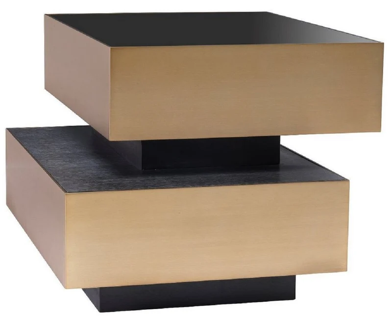 Casa Padrino Luxus Beistelltisch Messingfarben / Anthrazitgrau / Schwarz 62 x 80 x H. 48 cm - Wohnzimmer Möbel - Luxus Qualität