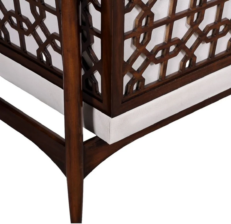 Casa Padrino Luxus Art Deco Lounge Salon Sessel Weiß / Dunkelbraun 113 x 78 x H. 83 cm - Art Deco Wohnzimmer Möbel - Luxus Qualität