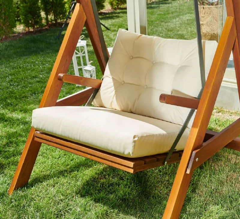 Casa Padrino Luxus Hollywood Schaukel Cremefarben / Braun - Moderne Wetterfeste Garten Schaukel mit Sonnendach - Terrassen Möbel - Garten Möbel - Luxus Kollektion