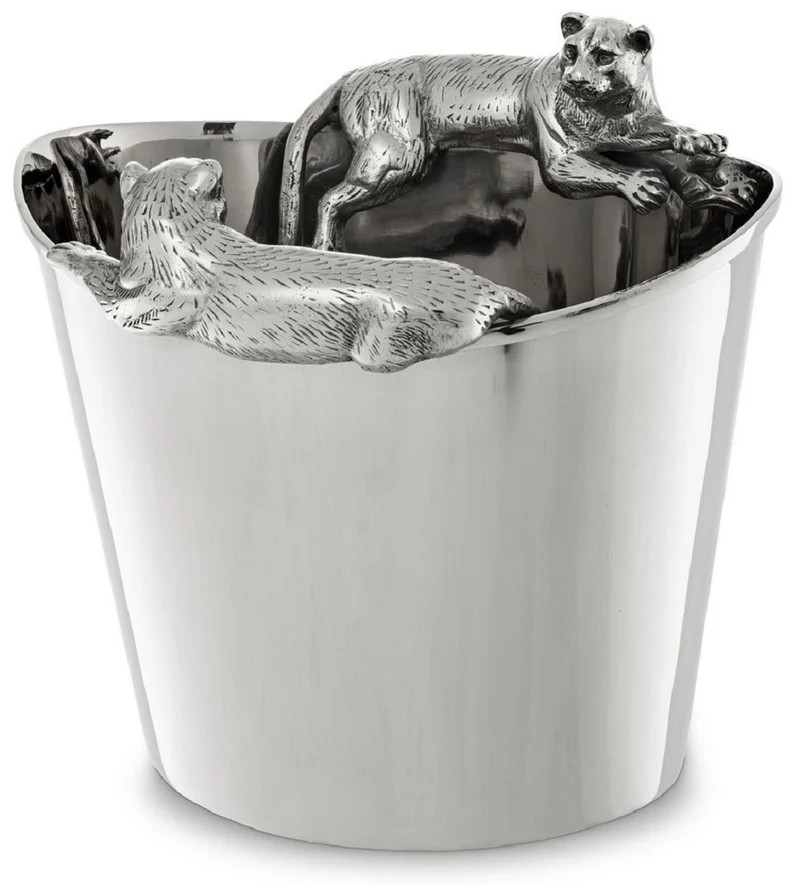 Casa Padrino Luxus Edelstahl Weinkühler mit 2 Messing Tragegriffen Silber 25,5 x 25,5 x H. 23 cm - Hotel Restaurant Gastronomie Accessoires