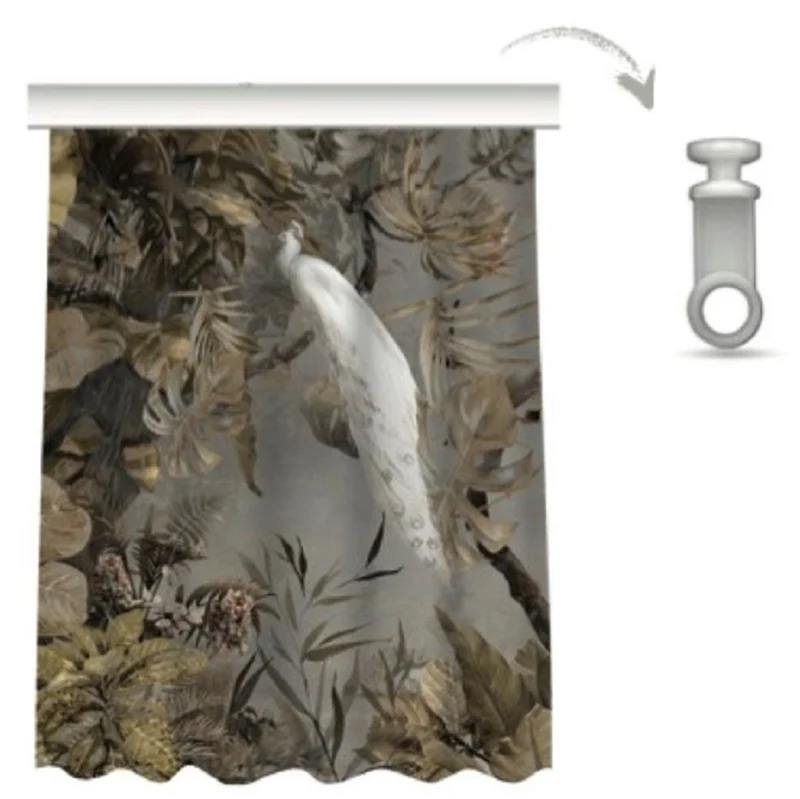Casa Padrino Luxus Vorhang Set Weißer Pfau im Wald Grau / Mehrfarbig 250 x H. 290 cm - Bedruckte Leinen & Samt Vorhänge - Ösenvorhänge - Schiebevorhänge - Luxus Wohnzimmer Vorhänge