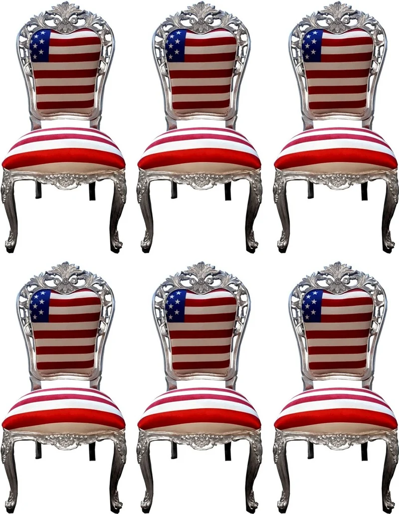 Casa Padrino Luxus Barock Esszimmer Stuhl Set USA / Silber 52 x 51 x H. 105 cm - Designer Barock Küchen Stühle 6er Set - Barock Esszimmer Möbel